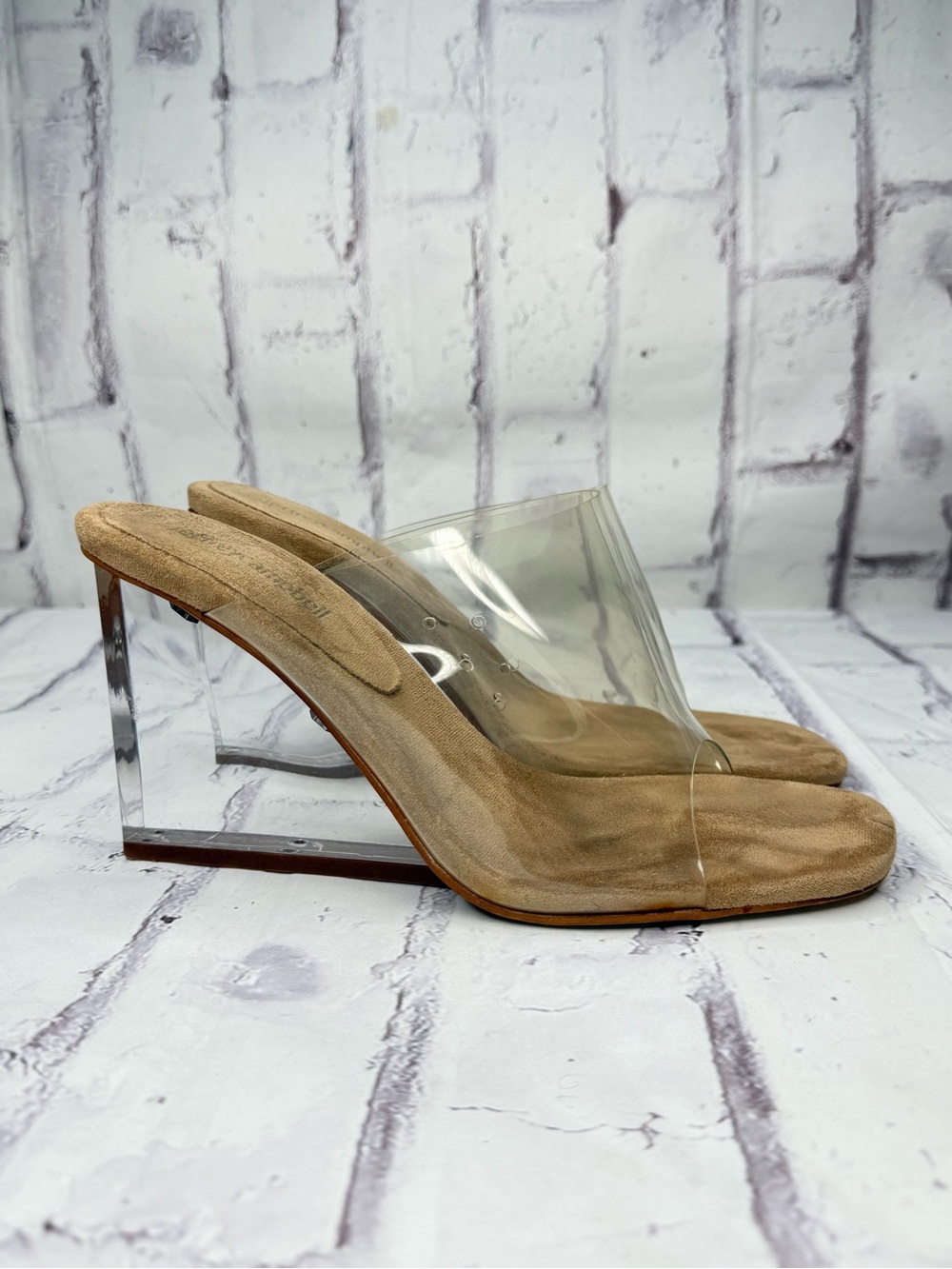Jeffrey Campbell Womens Clear Acetate Wedge Mule Sz 8 Date Night Disco Retro 70s